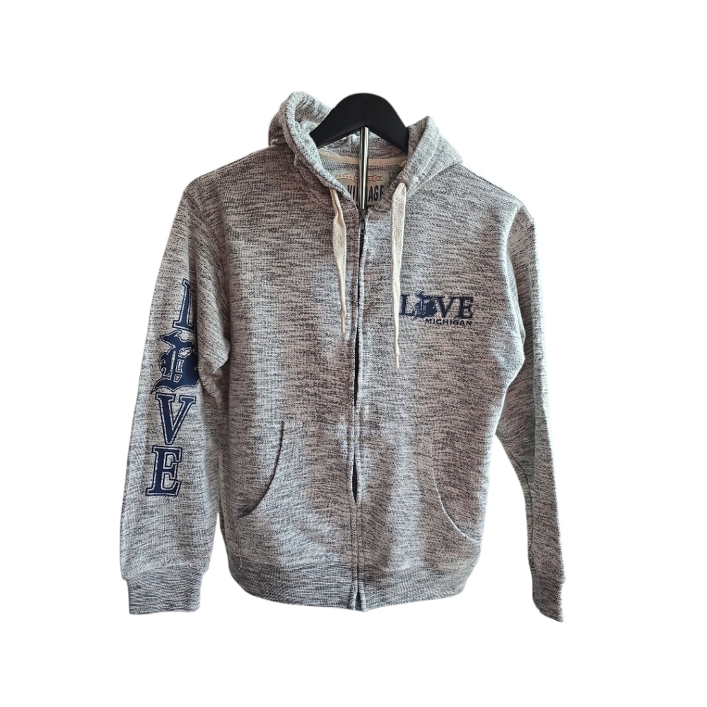 Gray Zip Up Hoodie Love Michigan with Detroit D Size Medium